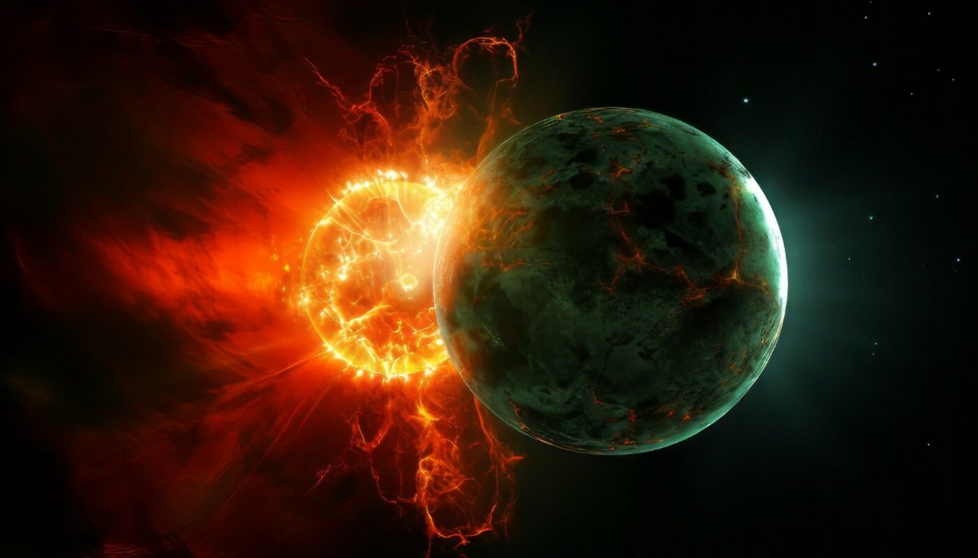 солнце сливается с планетой