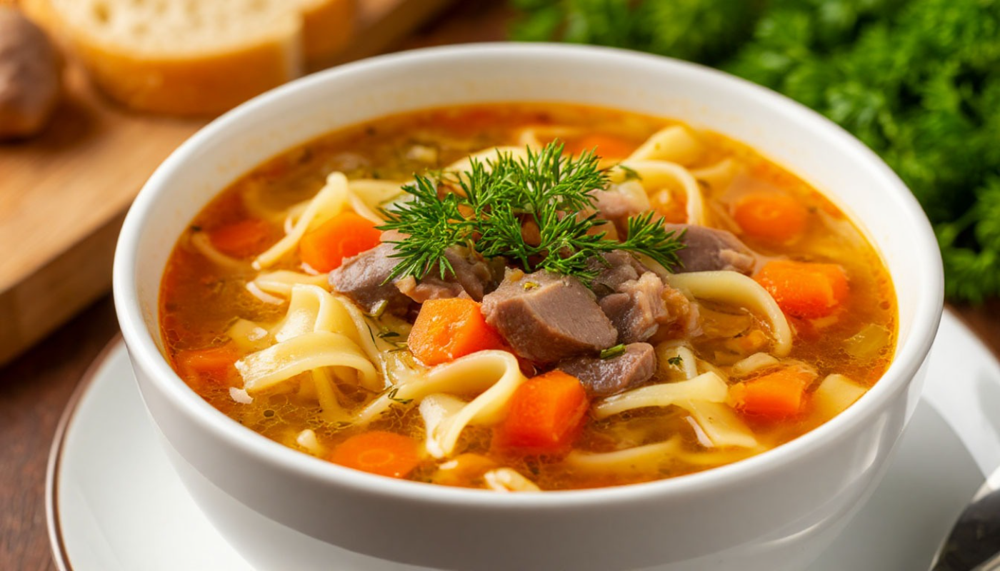 Лапша с куриными сердечками и сыром: вкусное первое блюдо для семейного обеда