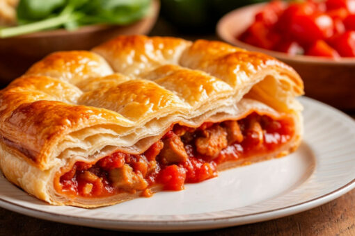 Пирог с куриной тушенкой и сладким перцем: сытный ужин из консервов на скорую руку